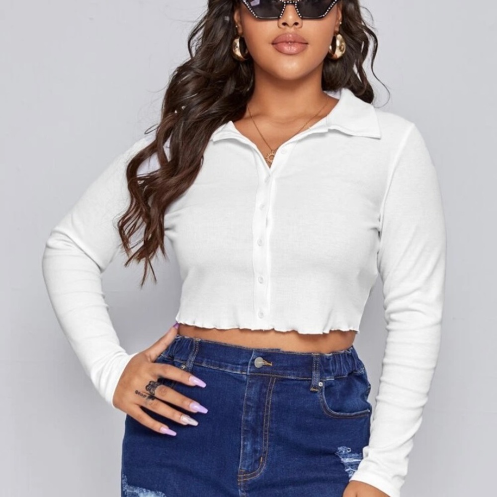 SHEIN crop top button up long sleeve